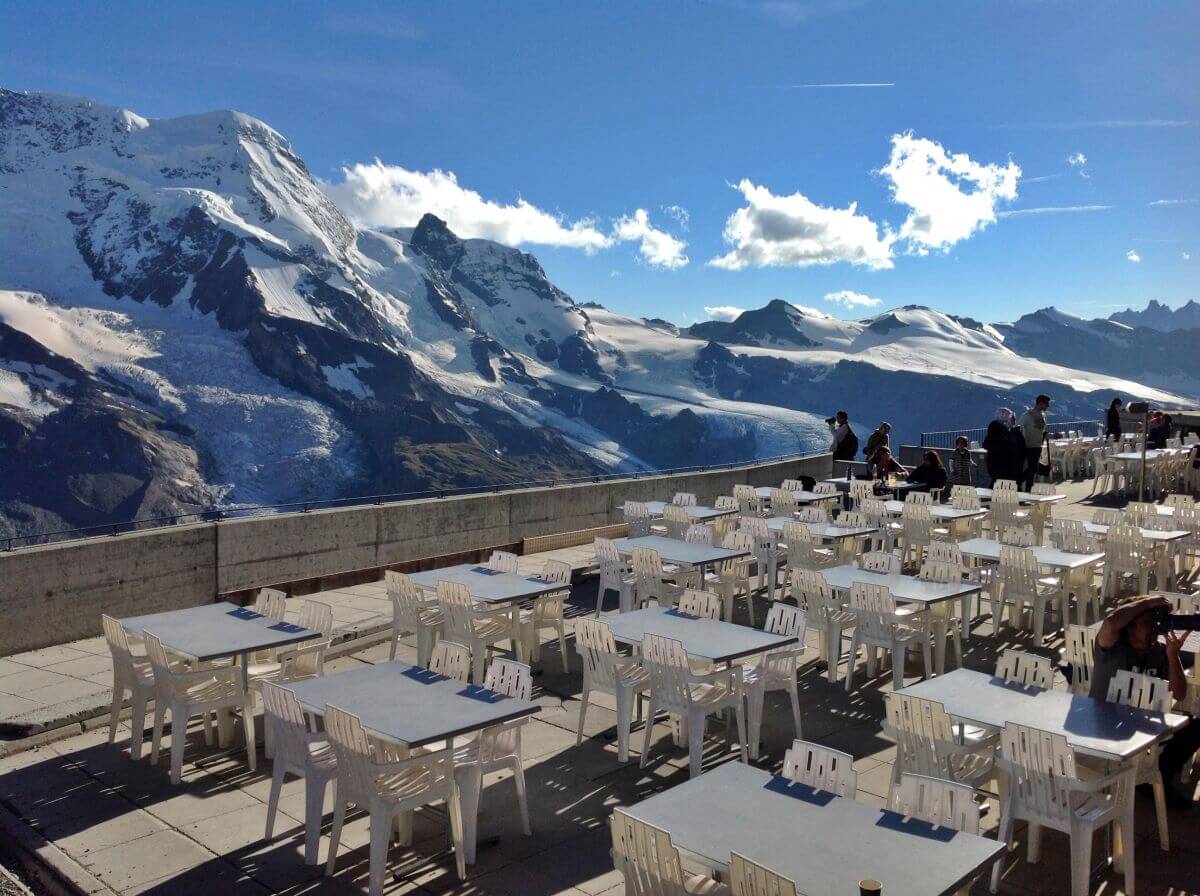 La magnífica terraza del Kulm Hotel a 3.100 m La magnífica terraza del Kulm Hotel a 3.100 m